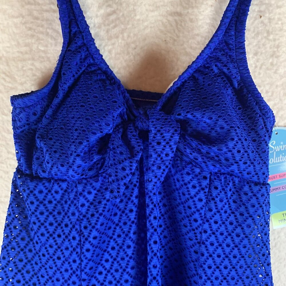 Swim Solutions Womens Blue Crochet Bow Front Tummy Control Swim Dress Size 8 NWT - Picture 2 of 10